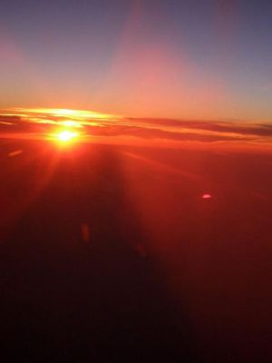 Sonnenuntergang auf dem Flug von New York nach Zuerich
